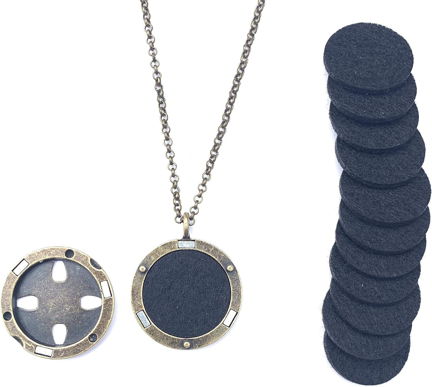 Wild Essentials Celtic Cross Aged Brass Necklace Essential Oil Diffuser Kit, Lavender, Lemongrass, Peppermint, Orange Oils, 12 Pads, Calming Aromatherapy Gift Set, Customizable Color Changing, Perfume