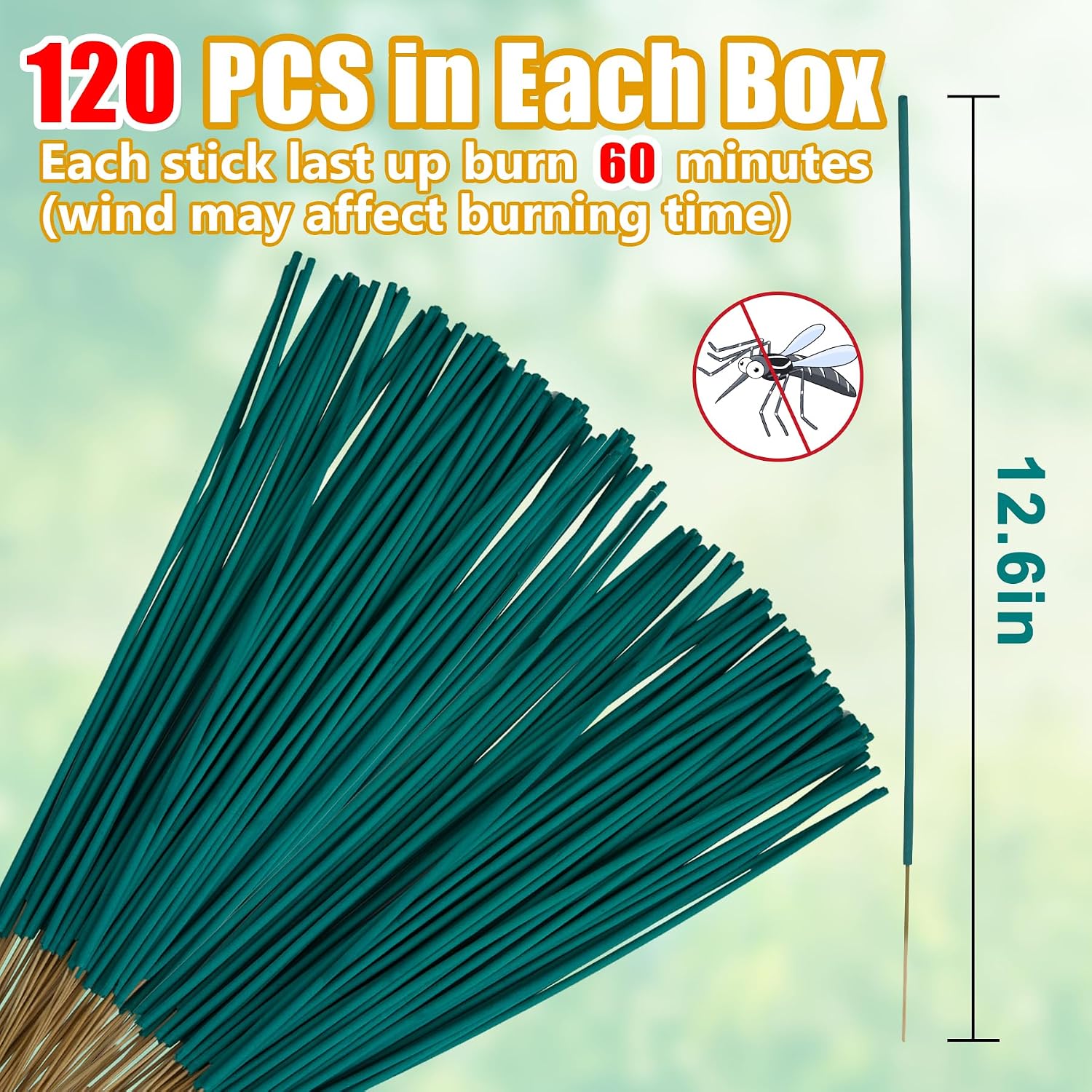 120 Pcs Mosquito Repellent Outdoor Patio, Mosquito Incense Sticks Natural Citronella Oil Plant-Based Bug Repellent for Camping Fishing Backyard Travel