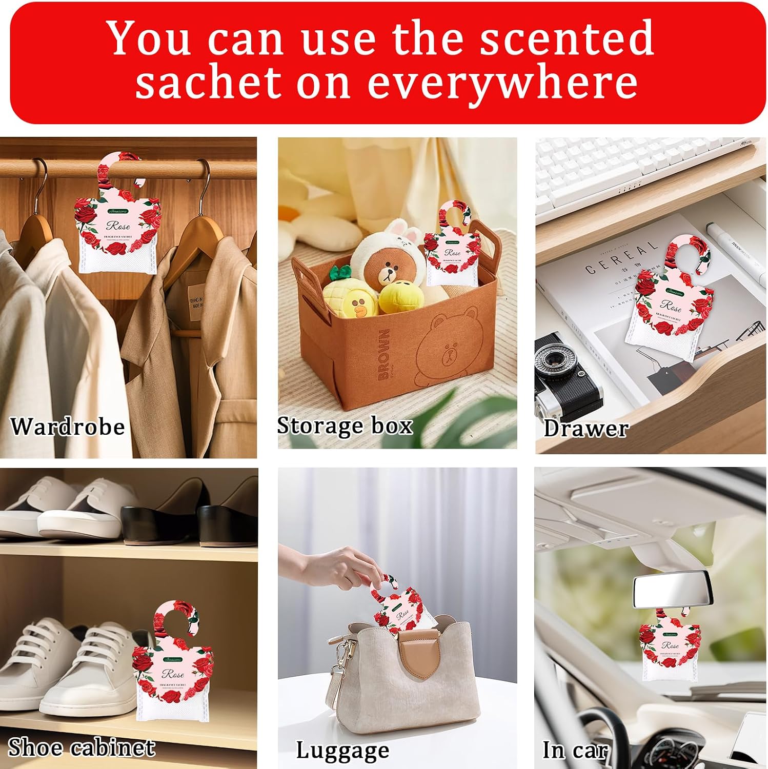 15 Packs Rose Scented Sachets Bag for Drawers and Closets, Home Fragrance Sachet Long-Lasting Hanging Closet Deodorizer Smell Goods for House