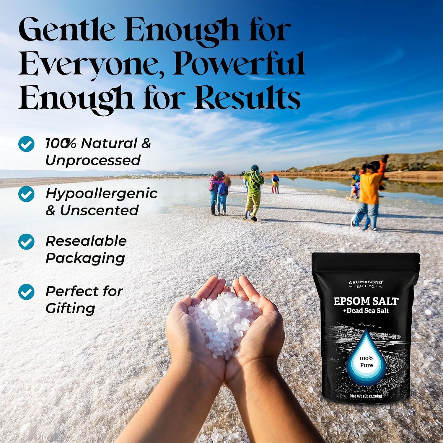Aromasong Epsom Salt with Dead Sea Salt for Soaking - Bulk 5 Lb - 100% Pure Bath Salt, Foot & Muscle Soak