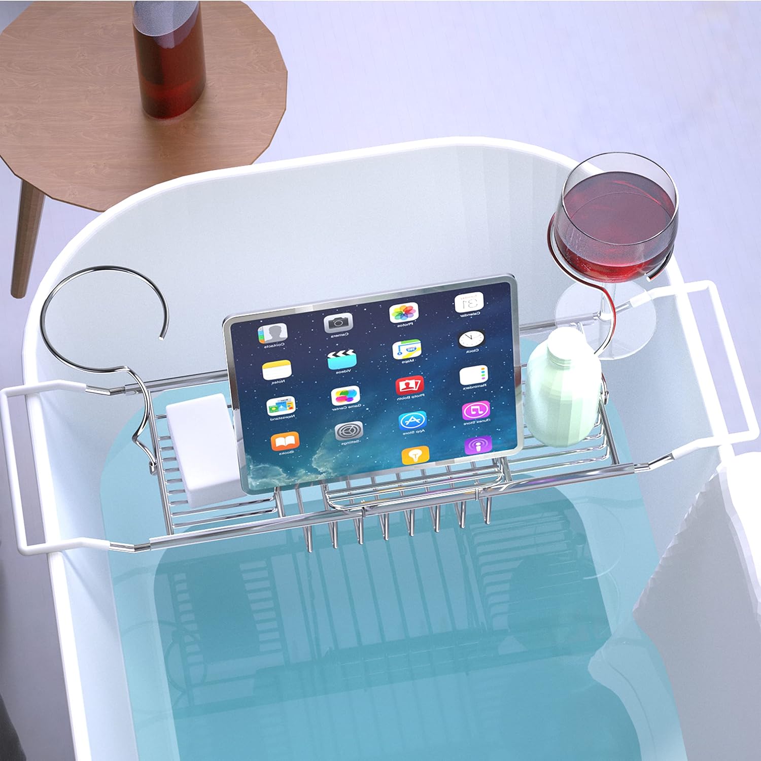 Bathtub Tray Caddy,Expandable Bathtub Shower Caddy,Adjustable Organizer Tray for Bathroom,Luxury Bath Caddy Tub Table, Bathtub Accessories & Bathroom Gadgets 304 Stainless Steel Holder