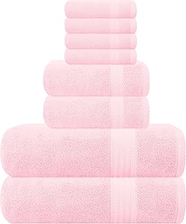 GLAMBURG Ultra Soft 8-Piece Towel Set - 100% Pure Ringspun Cotton, Contains 2 Oversized Bath Towels 27x54, 2 Hand Towels 16x28, 4 Wash Cloths 13x13 - Ideal for Everyday use, Hotel & Spa - Pink