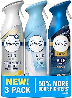 Febreze Air Mist, Air Freshener Spray, Odor Fighting Room Spray, Deodorizer for Home Bathroom Kitchen Office Apartment Dorm Room Classroom, Kitchen Base Mix, 8.1oz, 3ct
