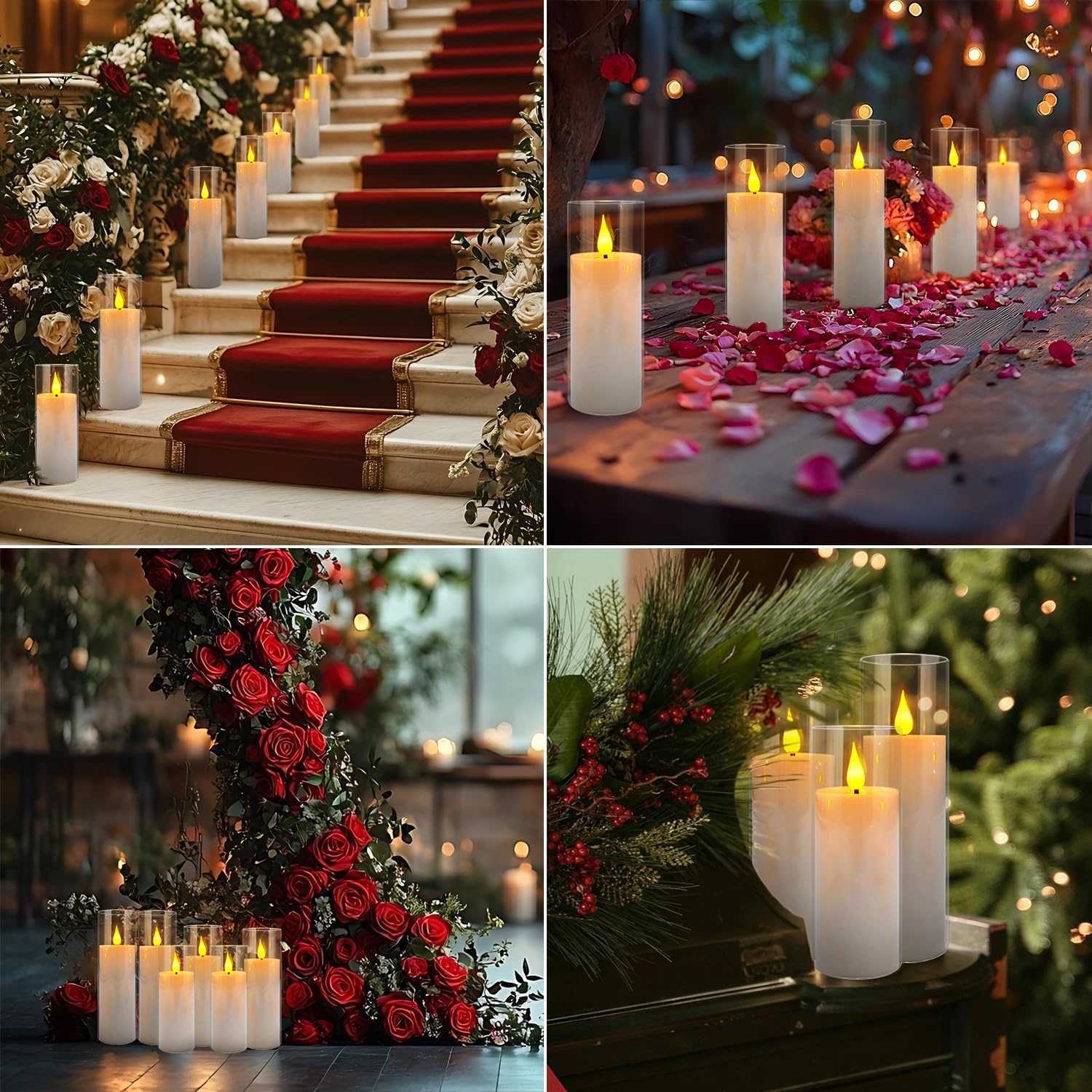 24 Pcs Acrylic LED Flameless Candles with 4 Remote,White,Flickering, Clear, Suitable for Wedding, Party, Home Decoration & Outdoor.