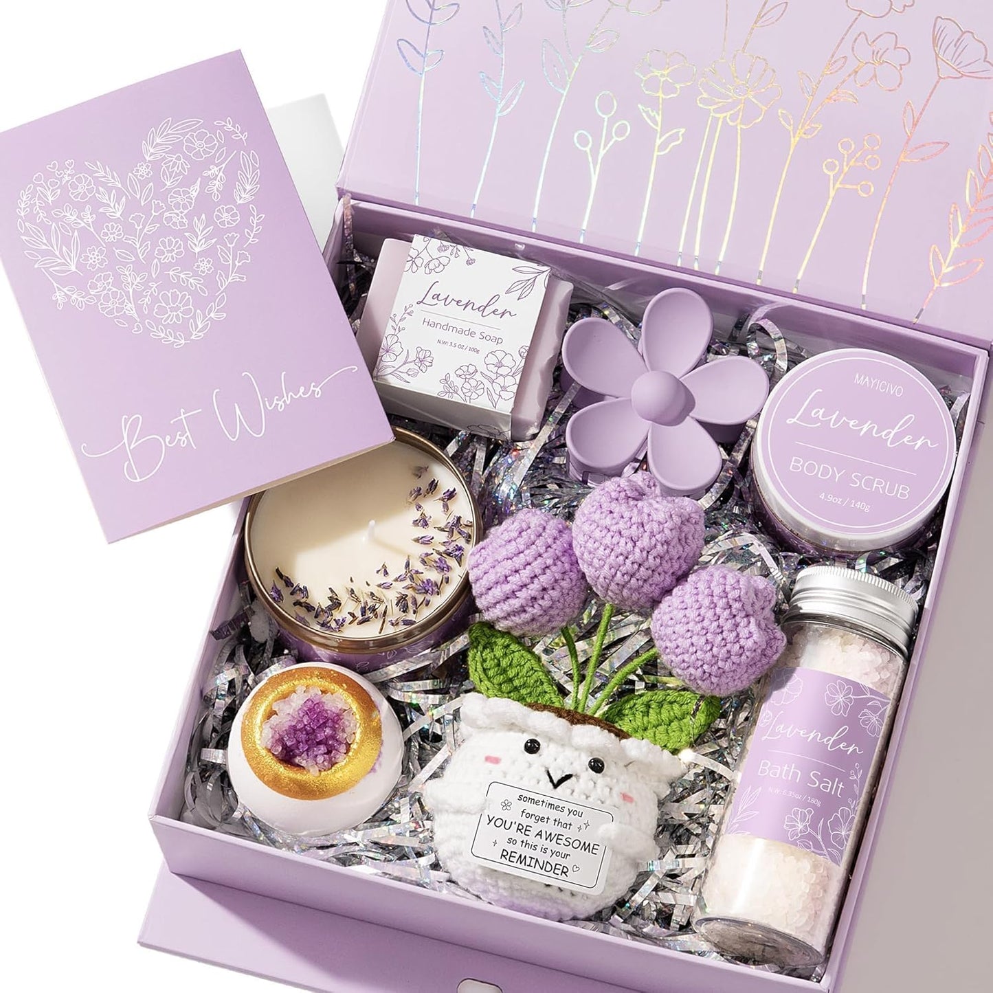 Spa Gifts for Women Bath Gift Set, Lavender Relaxing Spa Gift Baskets Home Bath Set Self Care Kit Care Package Thank You Birthday Mothers Day Easter Gifts for Women Mom Friends Sister Teen Girl Wife