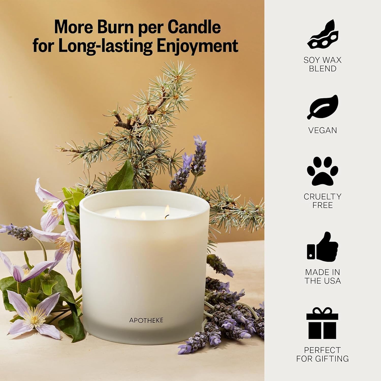 Apotheke 3-Wick Scented Candles for Home, Hinoki Lavender - 26 oz Soy Wax Jar Candle Gift for Women - Long-Lasting Fragrance with Perfume-Grade Essential Oils - Lavender, Lotus Flower, Hinoki Cypress