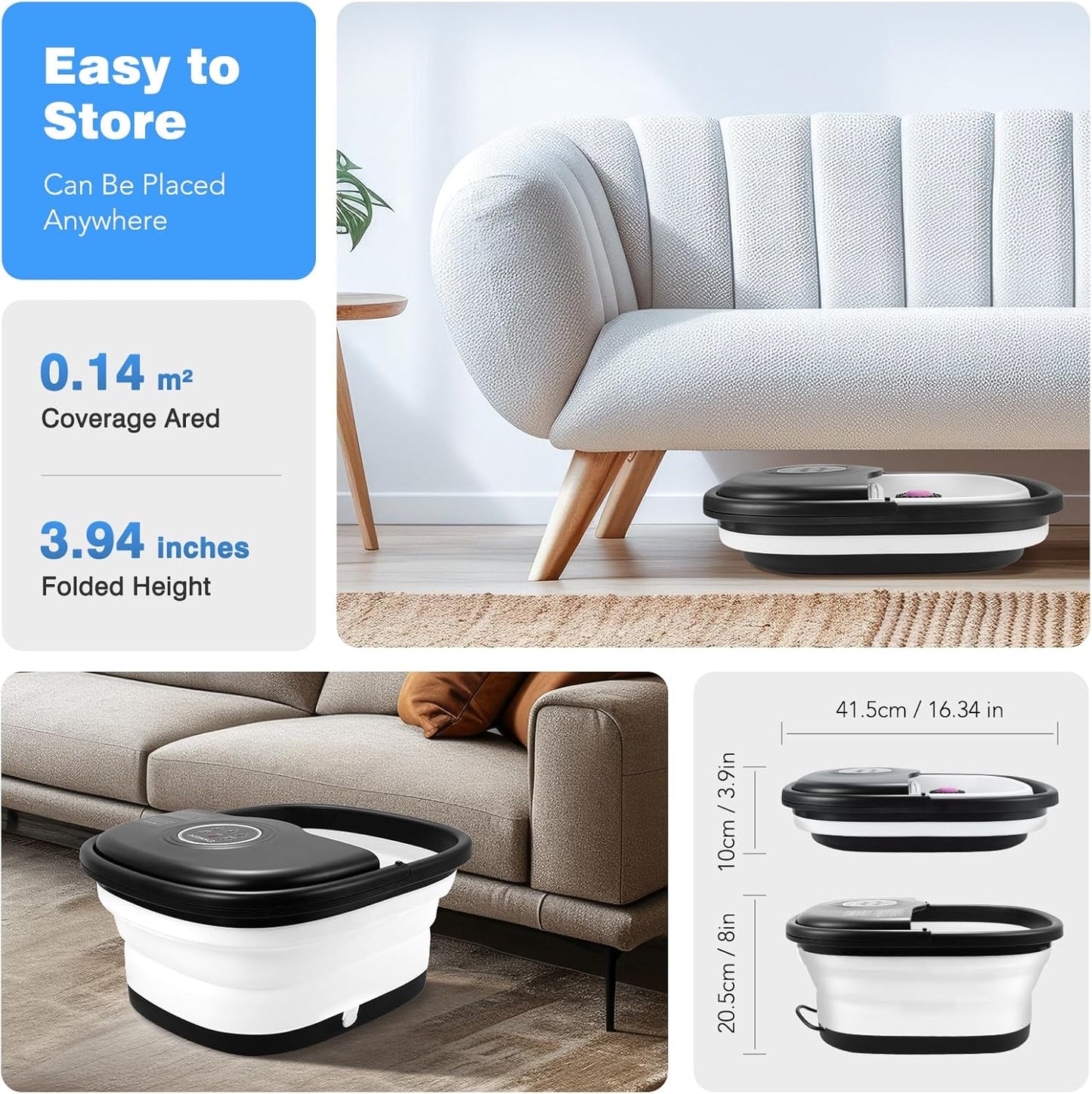 KNQZE Collapsible Foot Spa Bath with Heat & Remote Control, Bubble Massage, Temperature Control, Red Light, Timer, 16 Rollers & Pumice Stone for a Soothing Spa Experience
