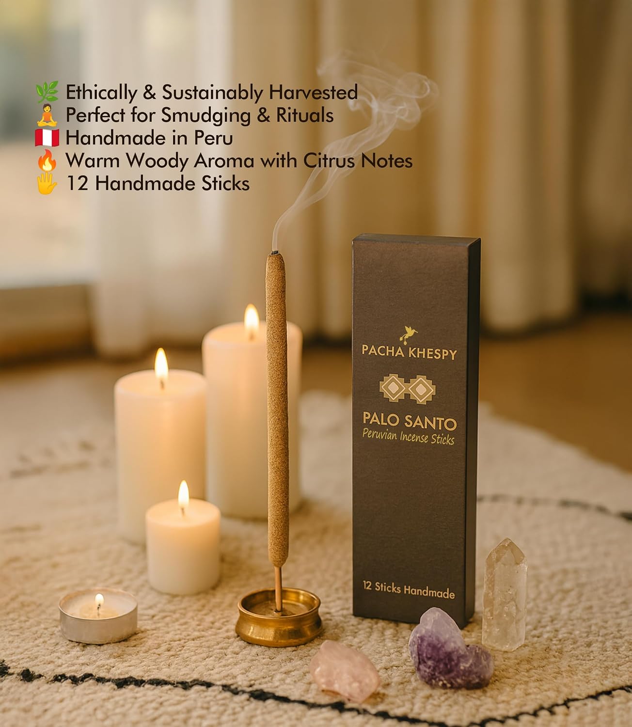 Palo Santo Incense Sticks from Peru 12 Pack Long Lasting Burn Handmade Natural Authentic Holy Wood for Aromatherapy Meditation Energy Cleansing Stress Relief Yoga & Home Fragrance