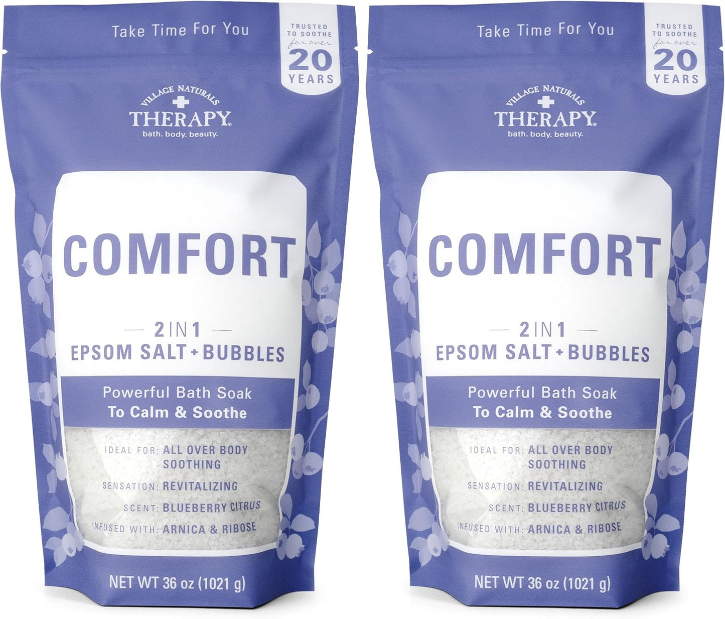 Village Naturals Therapy Comfort Foaming Bath Soak, Blueberry Citrus Scent, 36 oz, Pack of 2