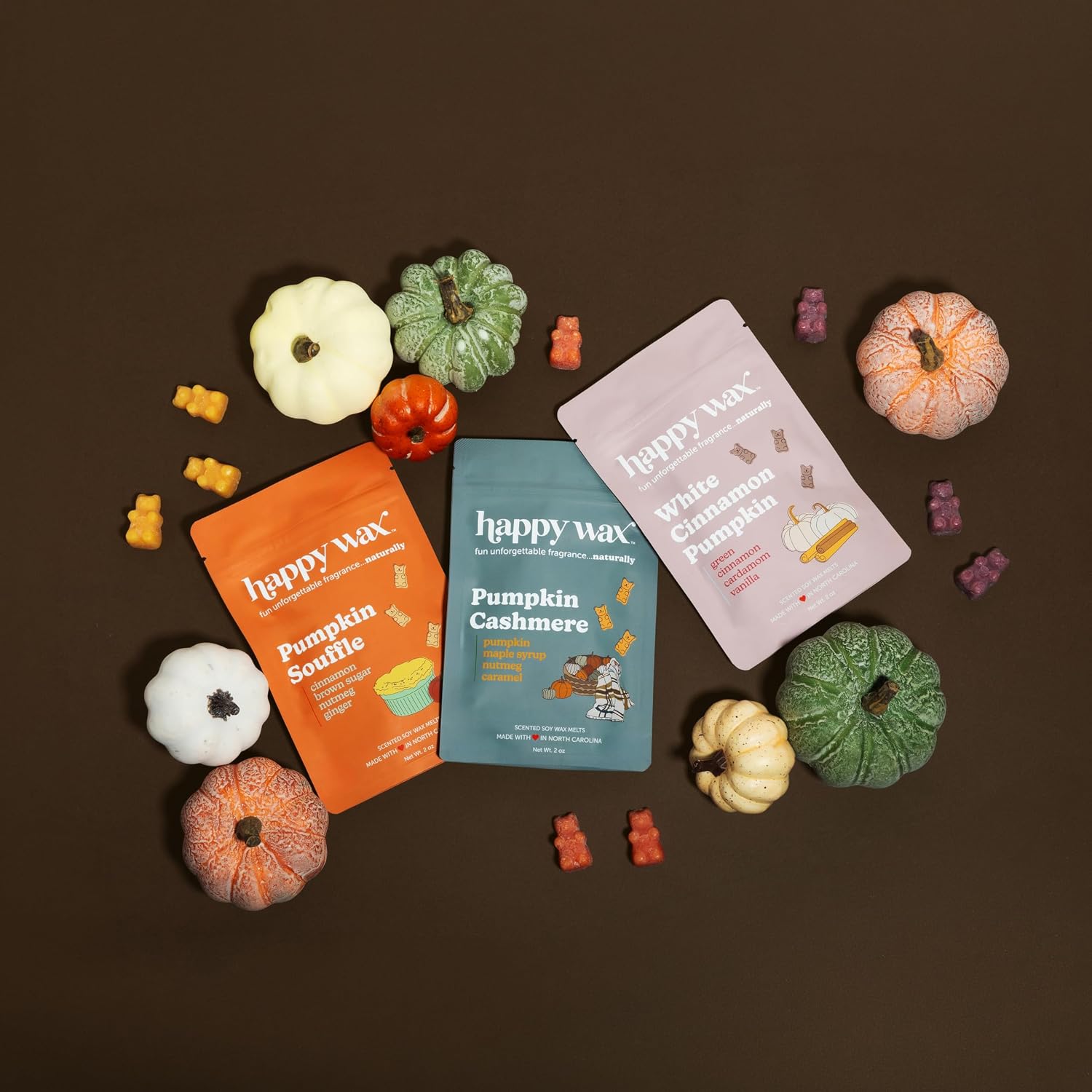 Happy Wax Cozy Pumpkin Collection: Natural, Non-Toxic Scented Soy Wax Melts – Total 6oz Variety Pack: Pumpkin Cashmere, White Cinnamon Pumpkin, Pumpkin Souffle