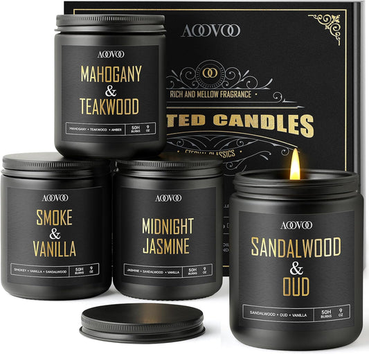 AOOVOO Scented Candles for Men - 4 Pack Candles for Home Scented