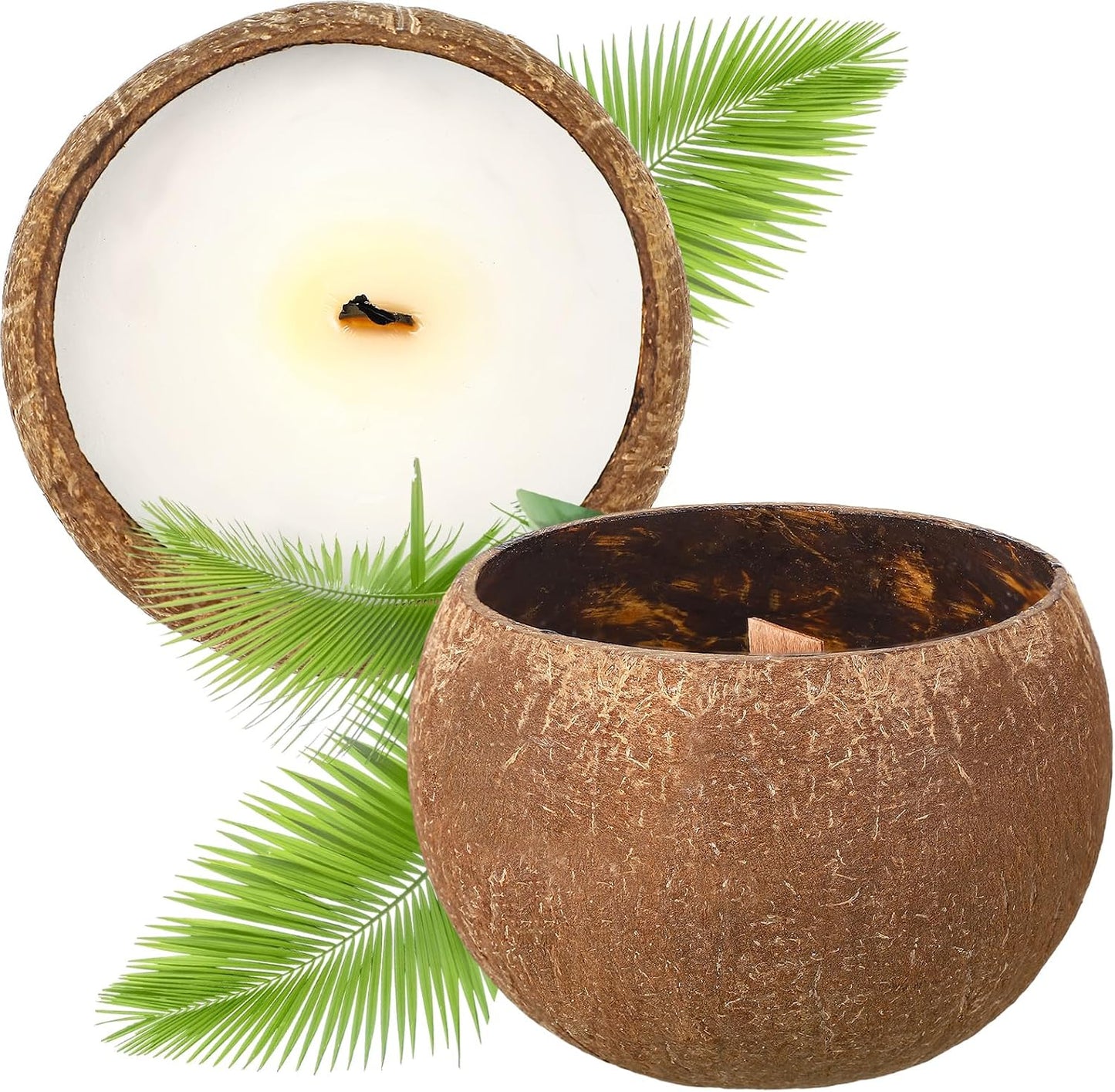 MTLEE 2 Pcs Coconut Candle Coconut Shell Candle Beach Candles Friendly Christmas Gift Hawaii Tropical Decor with Natural Coconut Shell for Home Room Decor, 3.94 x 2.76 Inch(Lavender Flavor)