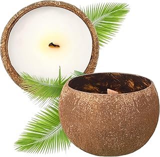 MTLEE 2 Pcs Coconut Candle Coconut Shell Candle Beach Candles Friendly Christmas Gift Hawaii Tropical Decor with Natural Coconut Shell for Home Room Decor, 3.94 x 2.76 Inch(Lavender Flavor)