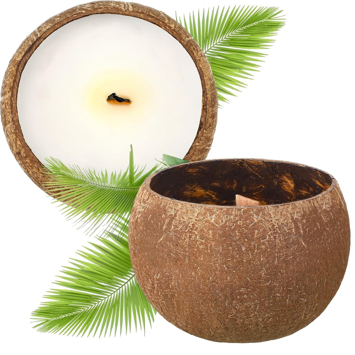 MTLEE 2 Pcs Coconut Candle Coconut Shell Candle Beach Candles Friendly Christmas Gift Hawaii Tropical Decor with Natural