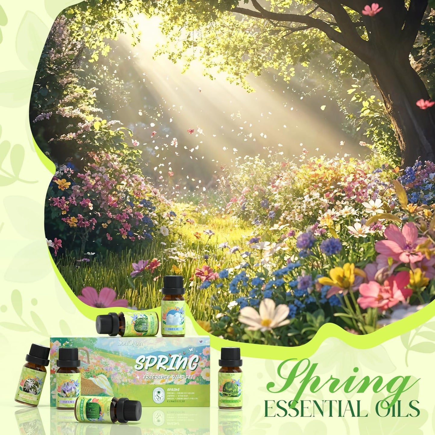 Soulorigin Spring Fragrance Oils Set, Essential Oil Gift Set for Diffuser, Spring Scent Diffuser Oil, Diffuser Scents Oil for Home,Freesia,Breeze,Fresh Green Willow,Fresh Cut Grass,Jasmine, After Rain
