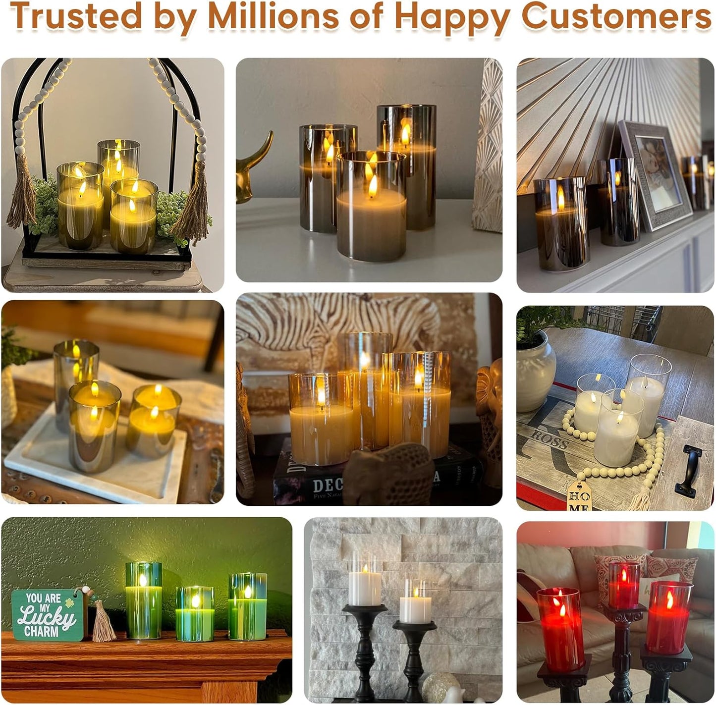 Eywamage Gold Glass Flameless Pillar Candles with Remote, Flickering Christmas LED Candles Battery Operated Set of 3