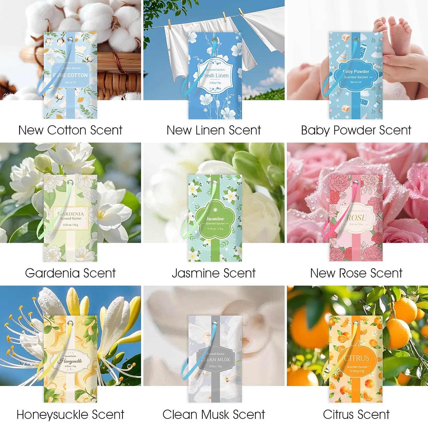 SCENTORINI Scented Sachets for Drawers and Closets, Citrus Scent 14 Pack, Home Fragrance Sachets Bags Wardrobe Freshener for Dresser, Closets, Clothes Storage, Small Space, Suitcases