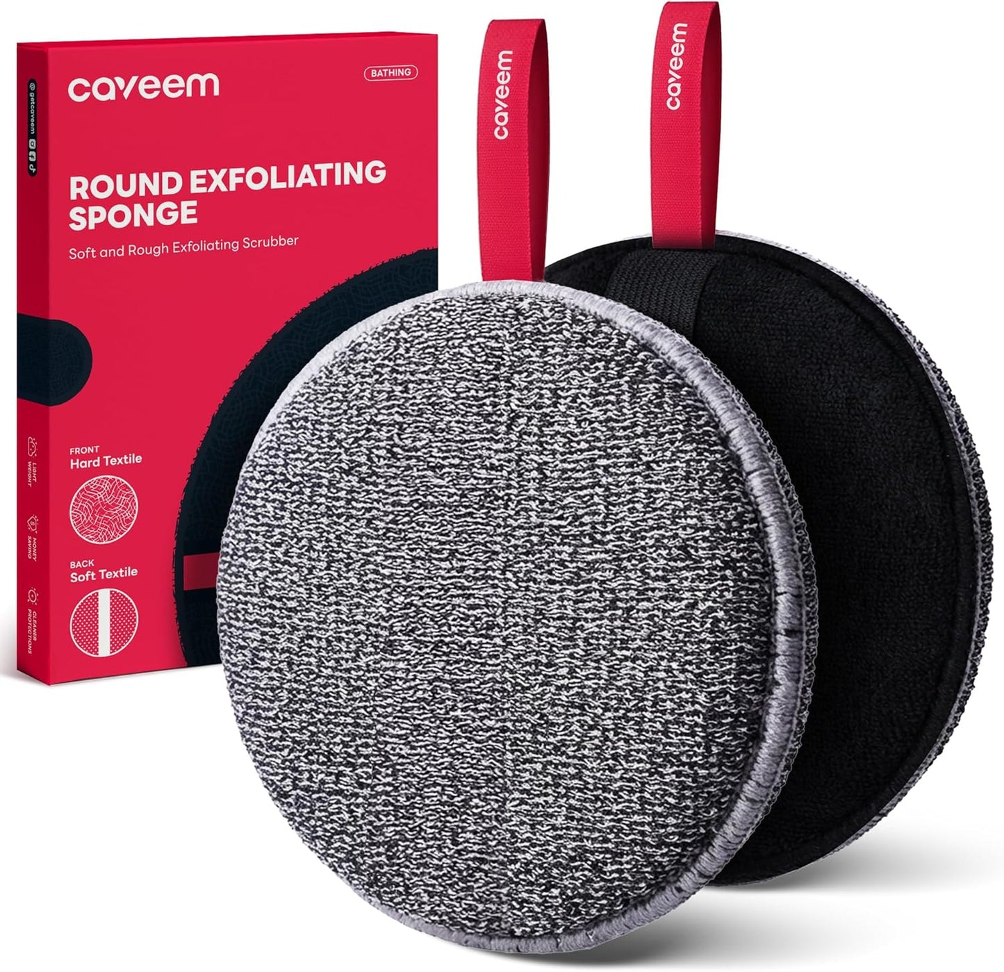 Caveem Exfoliating Body Scrubber, Bath and Body Scrub Buffer, Body Exfoliator for Remove Dead Skin, Gentle and Rough Lightweight Sponge for Shower (2 Pack)
