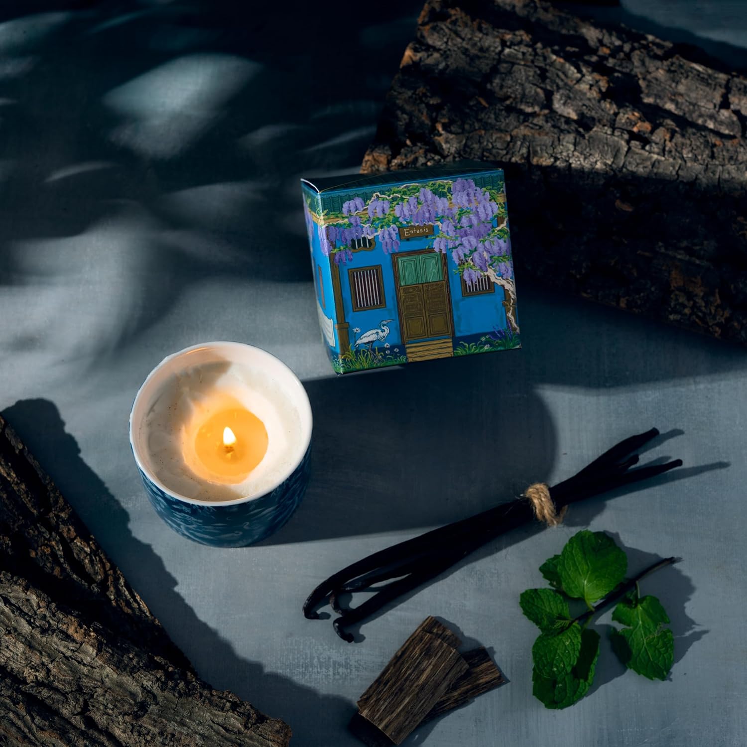 Prachya Enstasis Scented Candle - Spearmint & Black Agarwood, Soy Wax, Artisan Porcelain Cup, 250g