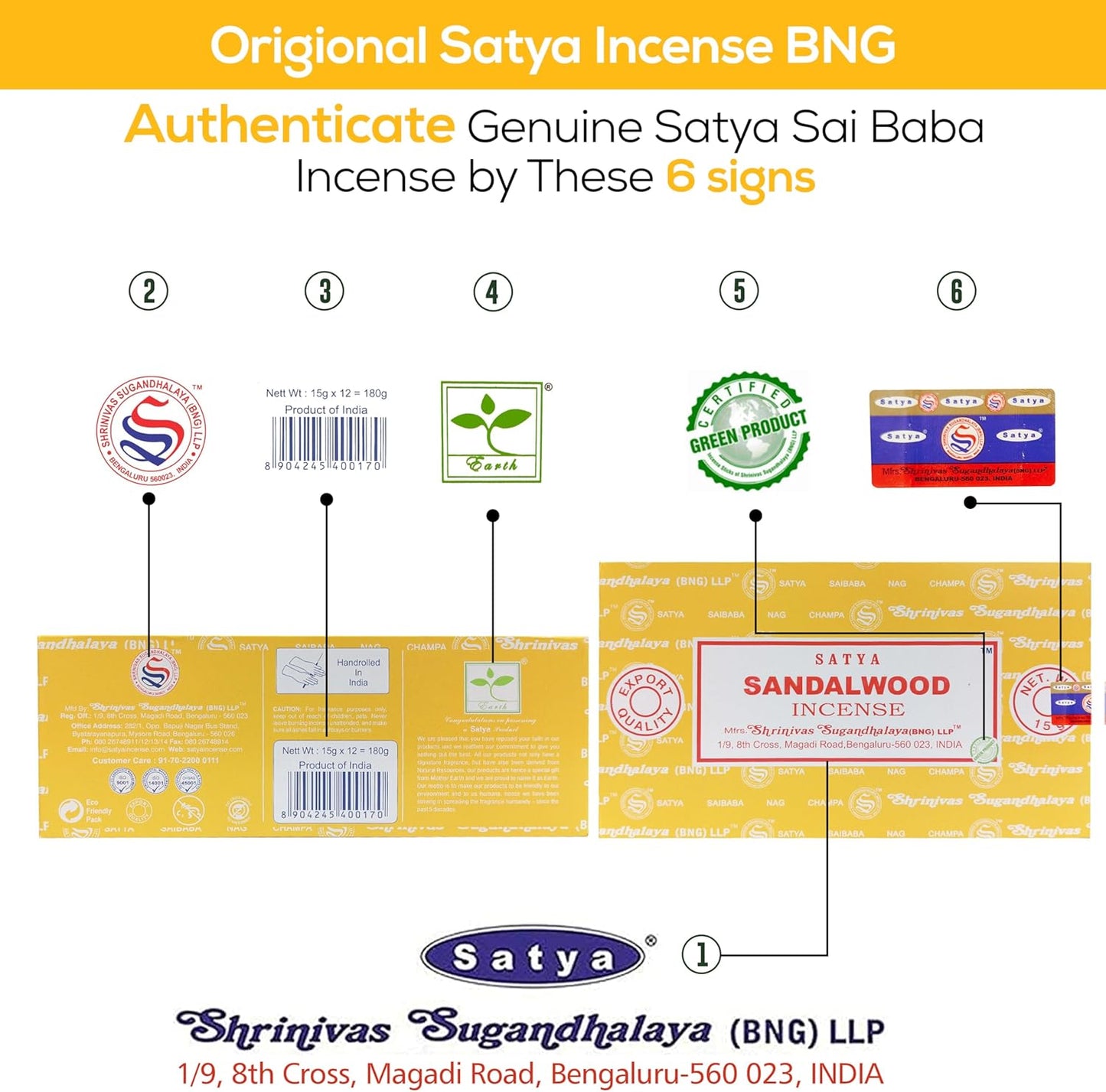 Satya Sandalwood Incense Sticks, Satya Bng Insens 15gmx12 Pack with Raajsee Insence Holder Bundle, Satya Nagchampa Natural Incence