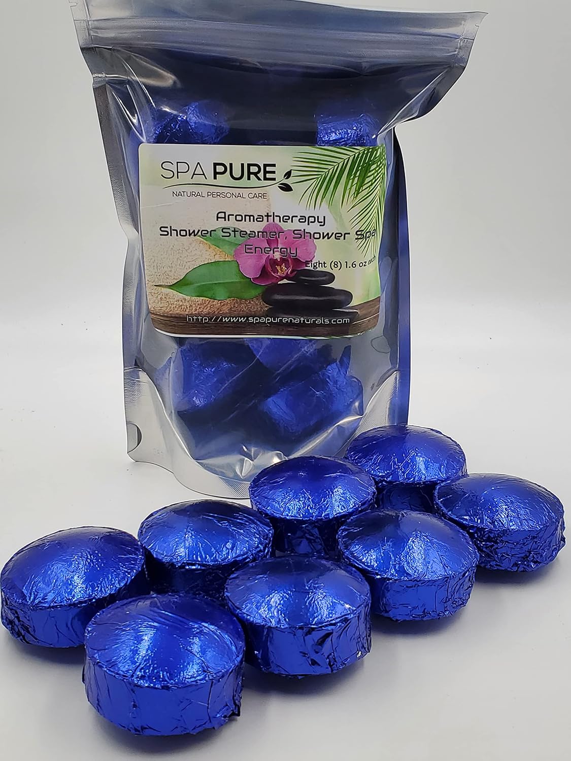 Spa Pure Energy Aromatherapy Shower: Tablets/Steamers/Bombs Made With 100% Natural/Organic Essential Oils - Transform Your Shower - Transform Your Mood (8 Pack) Count of 1