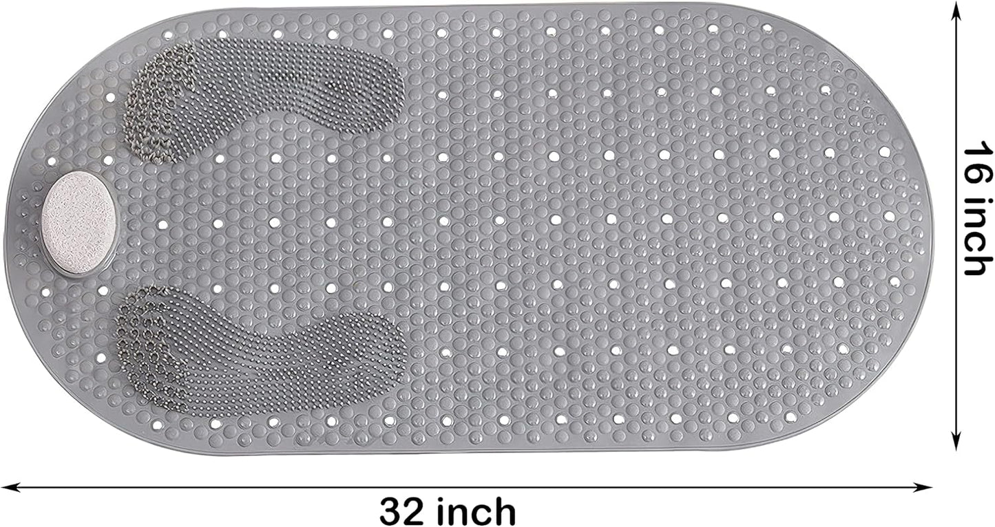 Shower Mat Foot Scrubber, Non-slip Bath Mat for Tub with Suction Cups, Shower Floor Bath Tub Mat with Feet Scrub Stone, 32 X 16 inch