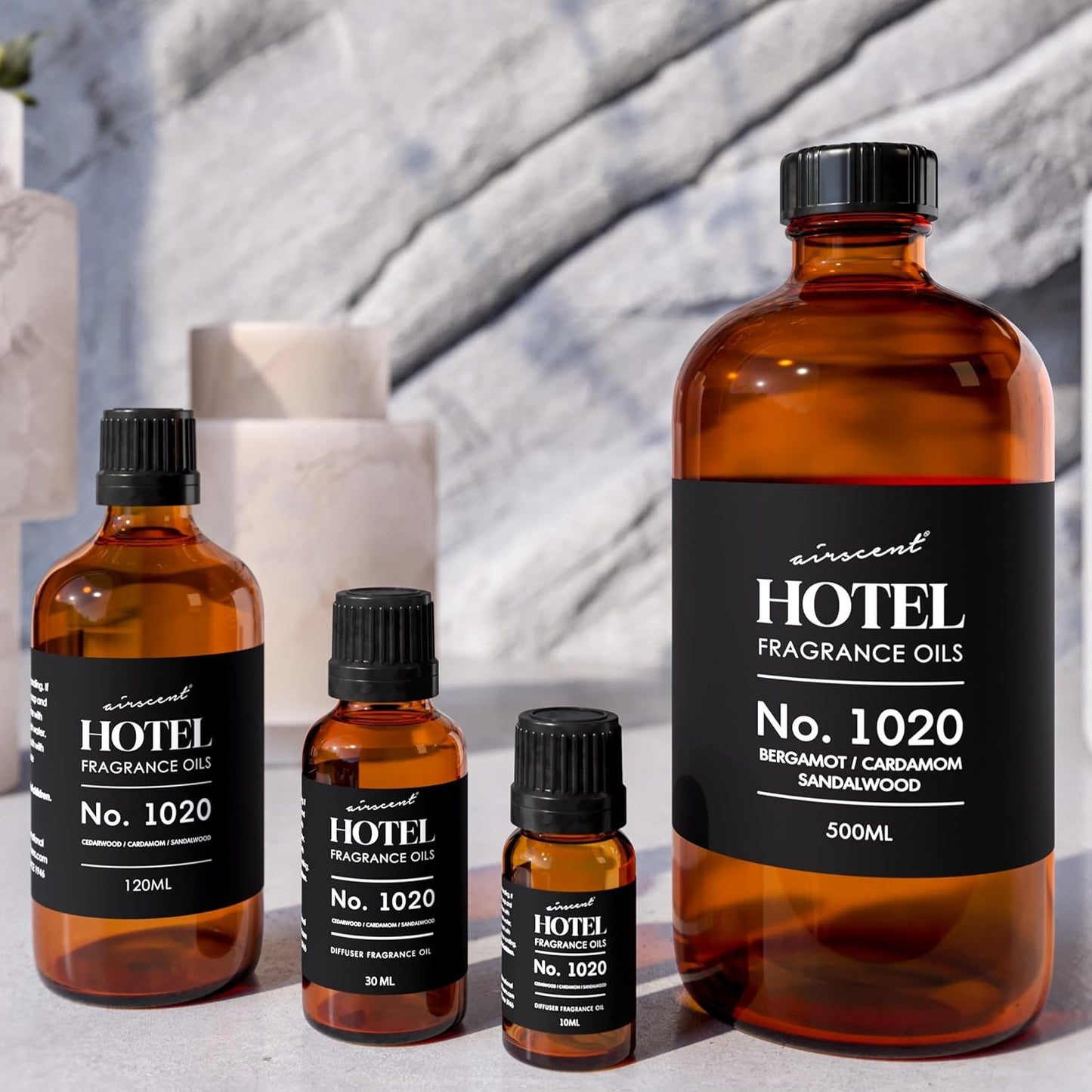 AirScent Hotel Diffuser Oil No. 1020 - Bergamot Cardamom Sandalwood - Hotel Scent Dupe - Premium Fragrance Oil for Ultrasonic and Waterless Diffusers and Crafting - 10 mL, 0.34 fl oz Glass Bottle
