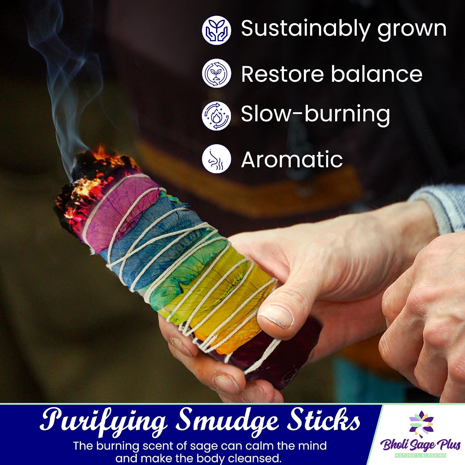 Bholi Sage Plus Sage Smudge kit Rosemary Lavender White Sage Rose with White Sage Sustainably Sourced from California Dried Sage Sticks for Home Cleansing, Blessing