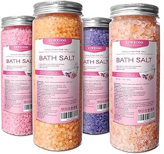 Bath Salt 4 Pack Kit 56 OZ Himalayan Pink Salt Foot Soak Lavender Orange Rose Scent Tea Tree Oil Epsom Salt Bubble Bath for Women Dead Sea Salt Moisturizing Skin Softens Calluses