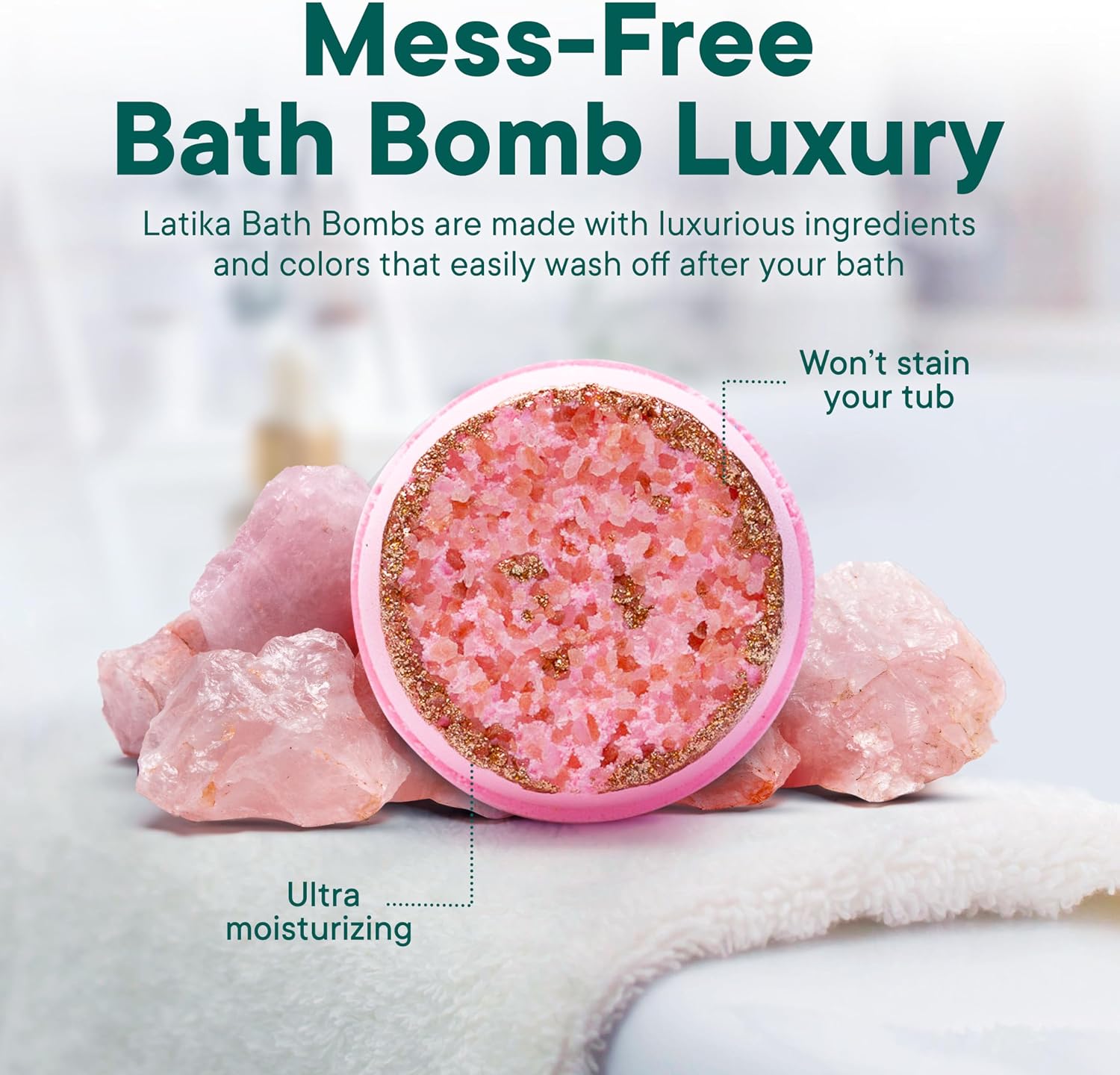 Latika Bath Bomb Rose Quartz Geode Crystal - Essential Oils for Ultimate Relaxation and Skin Nourishment