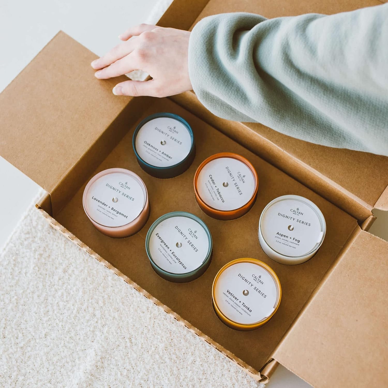 Calyan Wax Co. Dignity Series Scented Candle Gift Set - 6 Scented Candles - 35 Hour Burn - Luxury Clean Soy Wax Candles - Long Lasting Colorful Ceramic Jar Candle for Home - 5.3oz