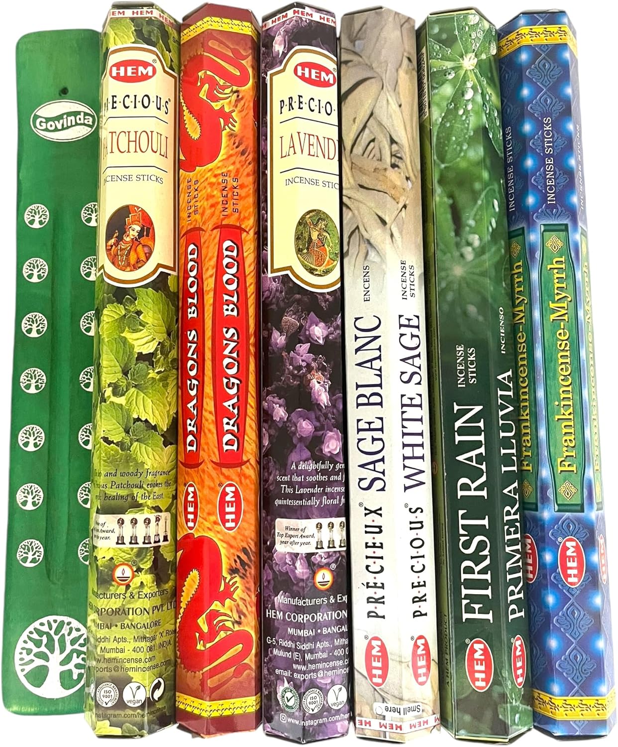 Hem Incense Sticks Variety Pack #1-120 Insence-Sticks (6 Incents x 20 Insense) + Incense Stick Holder Bundle with 6 Top Scents Including Lavender Patchouli Dragons Blood White Sage