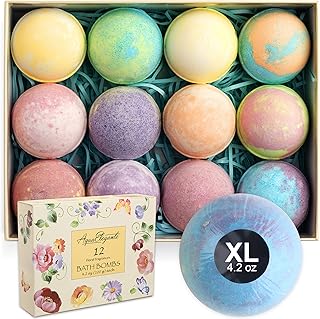 Aqua Elegante Flower Bath Bombs Gift Set - 12 Large Bathbombs for Women with Scented Essential Oils and Moisturizing Shea Butter, No Stain, Natural, Vegan Spa Present for Mom, Wife, Girlfriend