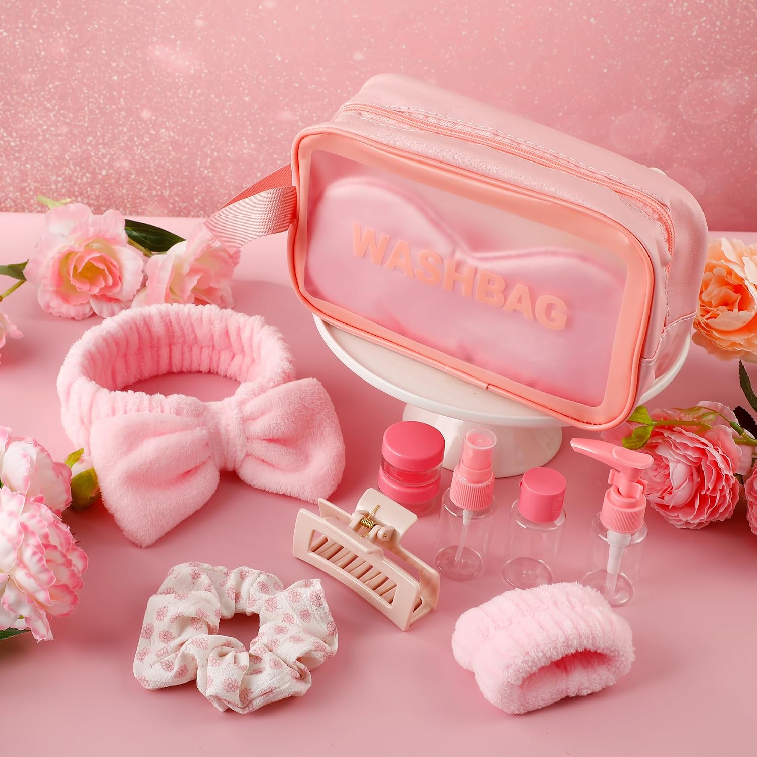 CWJCYTNSN 12PCS Spa Headband for Washing Face Wristband Set, Girls Pink Makeup Skincare Headbands for Spa Day, Soft Hair Accessories for Women Gifts