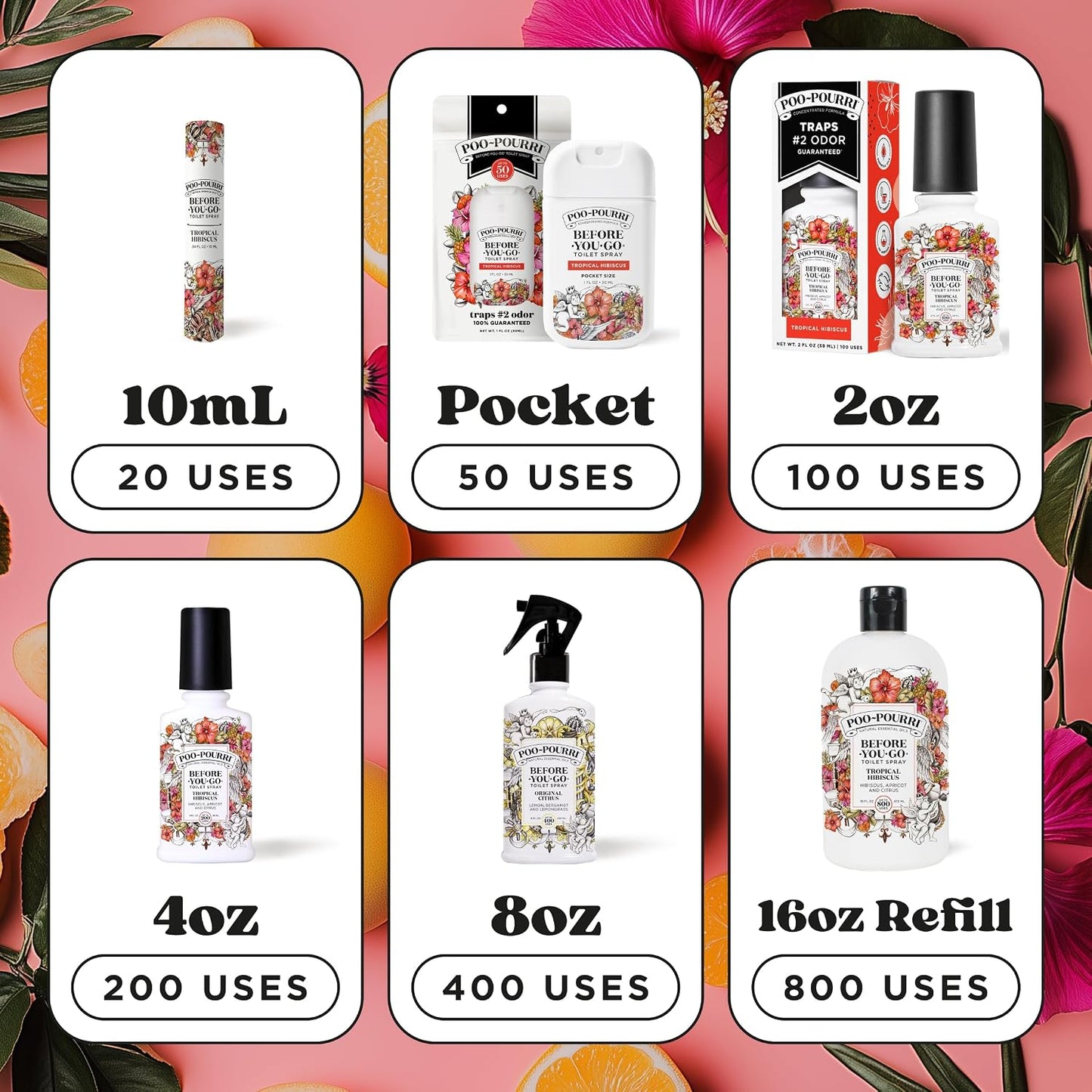 Poo-Pourri Before-You-Go Pocket Toilet Spray, Travel Essentials, Tropical Hibiscus, 1 Fl Oz, Up to 50 Uses, On-The-Go Bathroom Odor Deodorizer with Essential Oils, TSA Approved Size, Hibiscus, Apricot