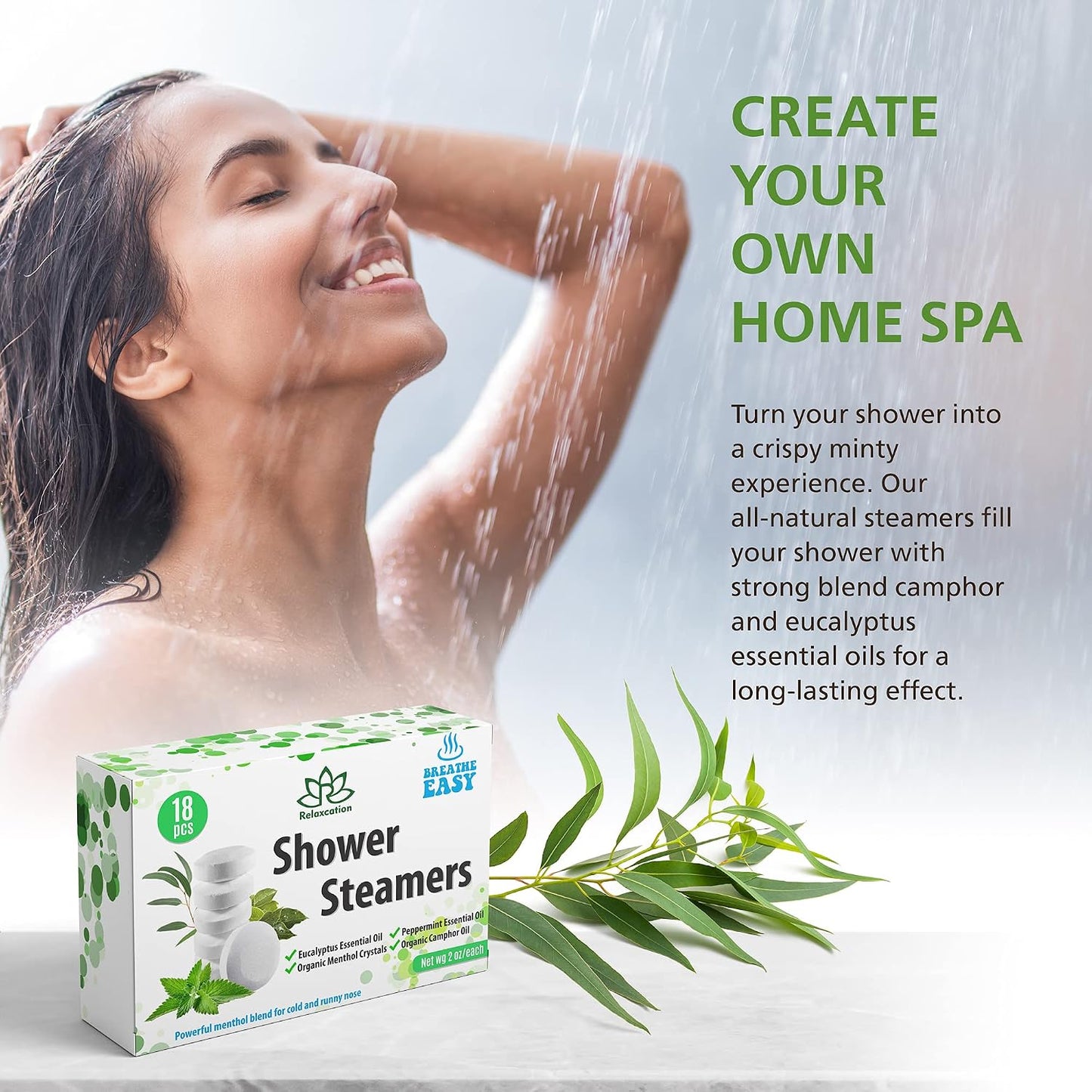 Made in USA - 18 Shower Steamers Vapor Tablets Extra Strong for Sinus Relief Aromatherapy Spa, Shower Bombs - Menthol Crystals, Camphor and Eucalyptus Essential Oils - Long Lasting Effect