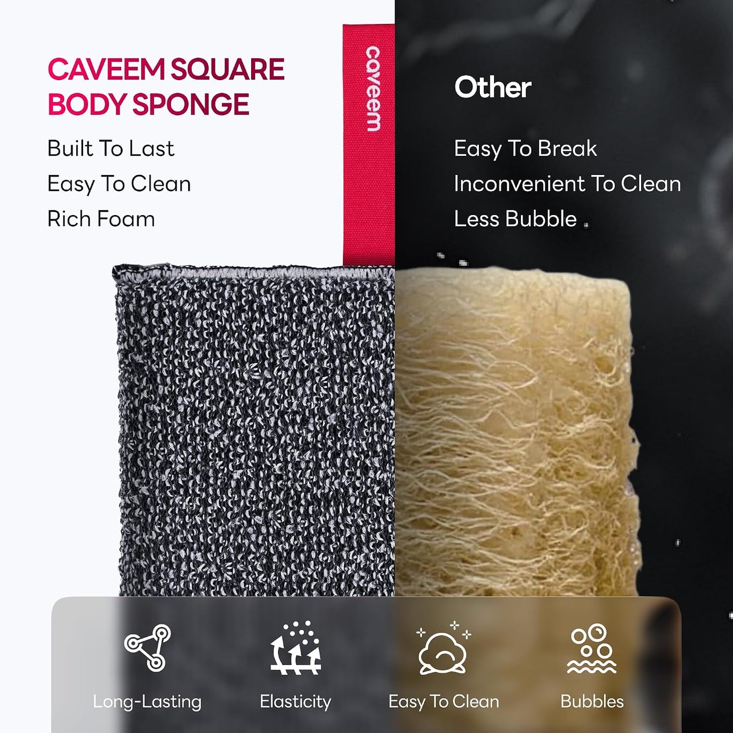 Caveem Exfoliating Body Scrubber, Rough Exfoliation Body Exfoliator Sponge for Remove Dead Skin, Body Exfoliating Sponges, Bath and Body Exfoliate Buffer, Mens and Womens Sponge for Shower (2 Pack)