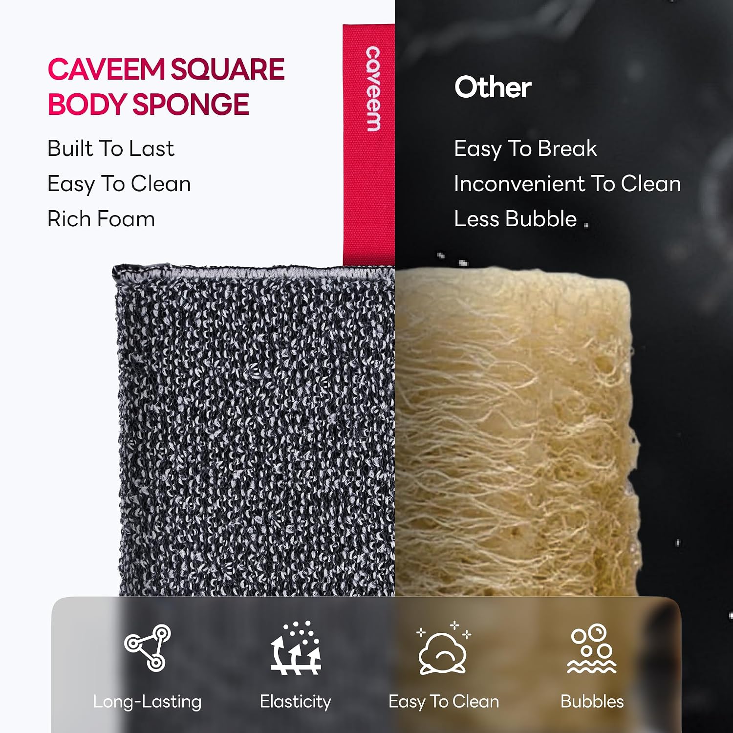 Caveem Exfoliating Body Scrubber, Rough Exfoliation Body Exfoliator Sponge for Remove Dead Skin, Body Exfoliating Sponges, Bath and Body Exfoliate Buffer, Mens and Womens Sponge for Shower (2 Pack)