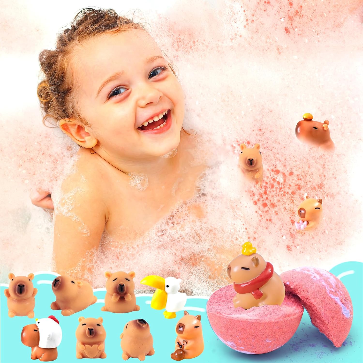HAPGFS Bath Bombs for Kids with Surprise Inside Organic Bath Bombs Set for Girls Boys with Capybara Toys Inside Ideal Kids Birthday Christmas Easter Gift