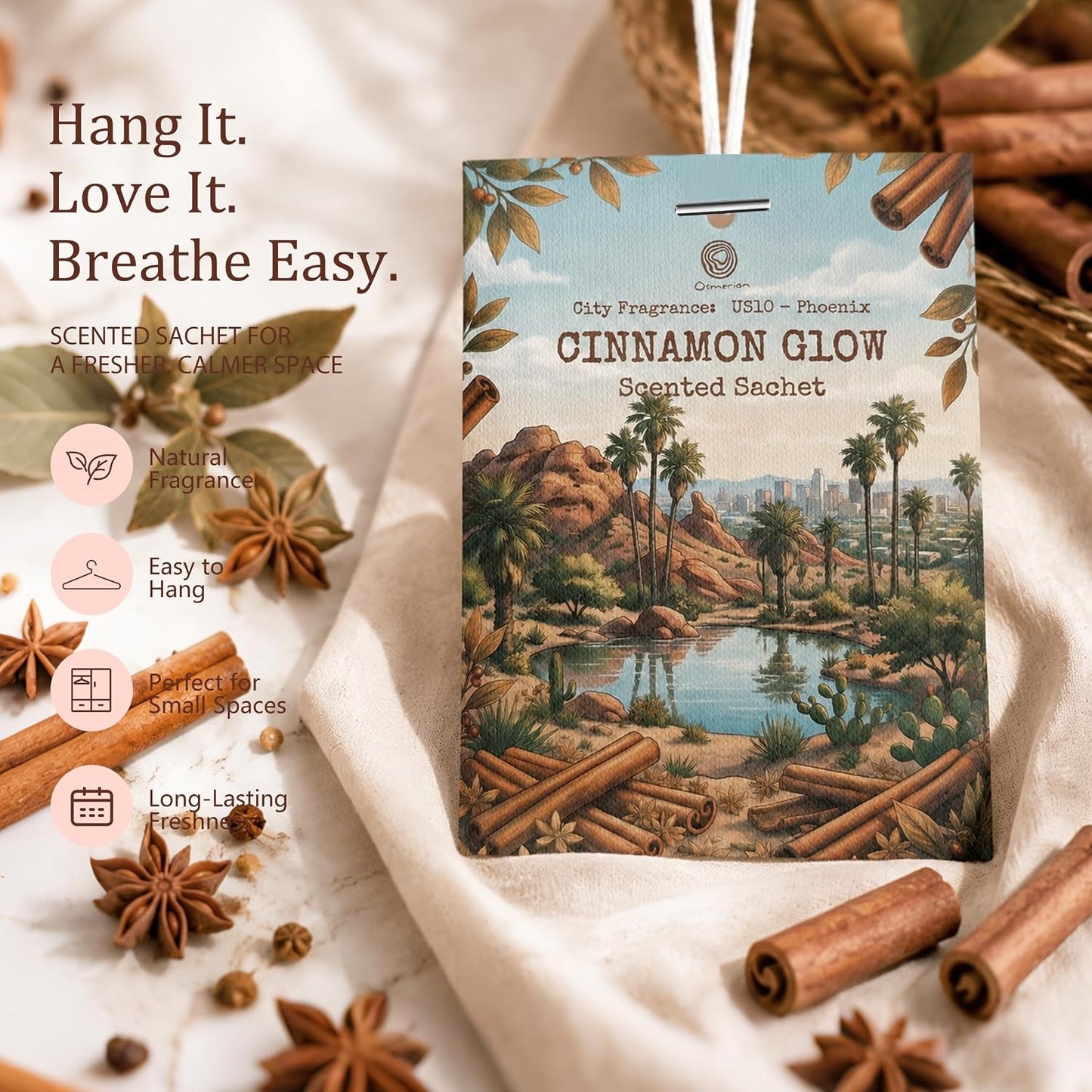 US10-Phoenix Cinnamon Glow Sachets for Drawers, Closets & Cars, 12 Pack | Car Air Freshener sachets with Phoenix Cinnamon Glow scent. Freshens closets, drawers, cars and small spaces.