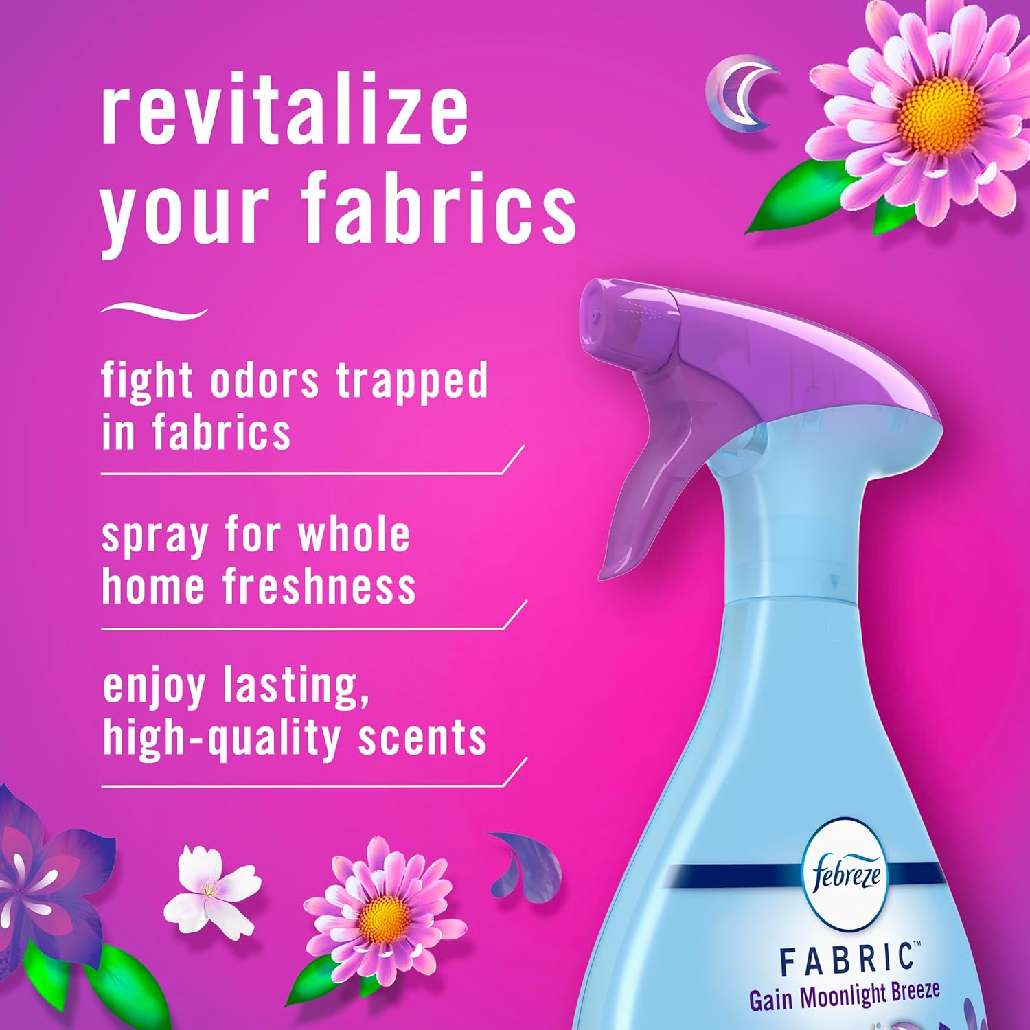 Febreze Fabric Spray, Air Freshener, Odor-Fighting Fabric Refresher, Couch and Linen Spray, Sneaker Balls Alternative, Multi-Use, Gain Moonlight Breeze Scent, 23.6 fl oz