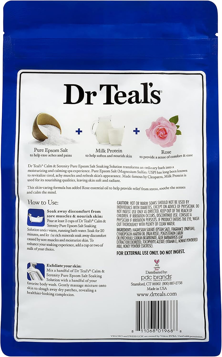 Bundle of Dr Teals Calm & Serenity with Rose Essential Oil (Made with Milk Protein): Pure Epsom Salt Soaking Solution 3 LBS & Foaming Bath 34 FL OZ