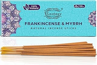 Pure Frankincense & Myrrh Incense Sticks, 100%-Natural Charcoal Free Organic Non Toxic Clean Burning Handmade Insence Sticks 100 gm Pack, Meditation Gifts – Spritual Cleansing