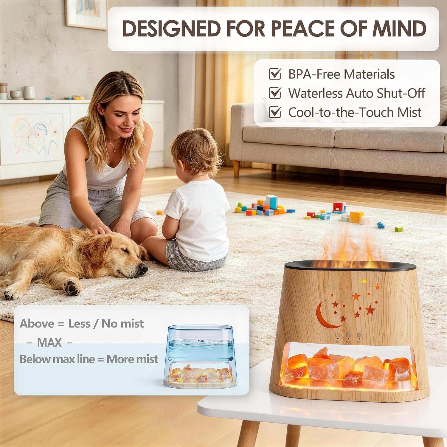 Essential Oil Diffuser & Himalayan Salt Lamp - 5 in 1 Aromatherapy Diffuser Humidifier with Remote Control, 8 Color LED Lights Cool Mist Humidifier for Home, Bedroom, Office, Yoga, 260ml