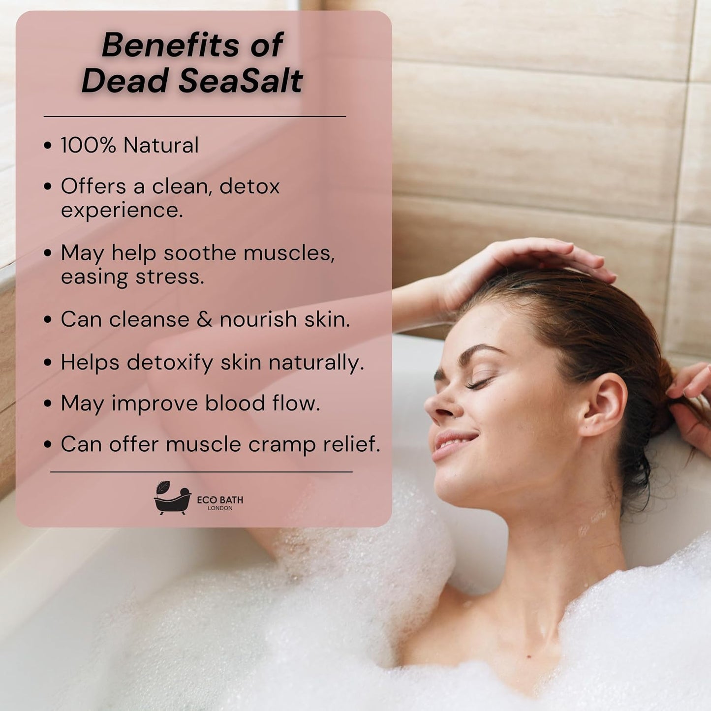 Eco Bath London Dead Sea Salt Bath Soak - Mineral Rich, Magnesium and Relaxation - 10.6 oz - 100% Natural, Relaxing Spa Bath Soak for Stress Relief, Self Care Gift for Women and Men
