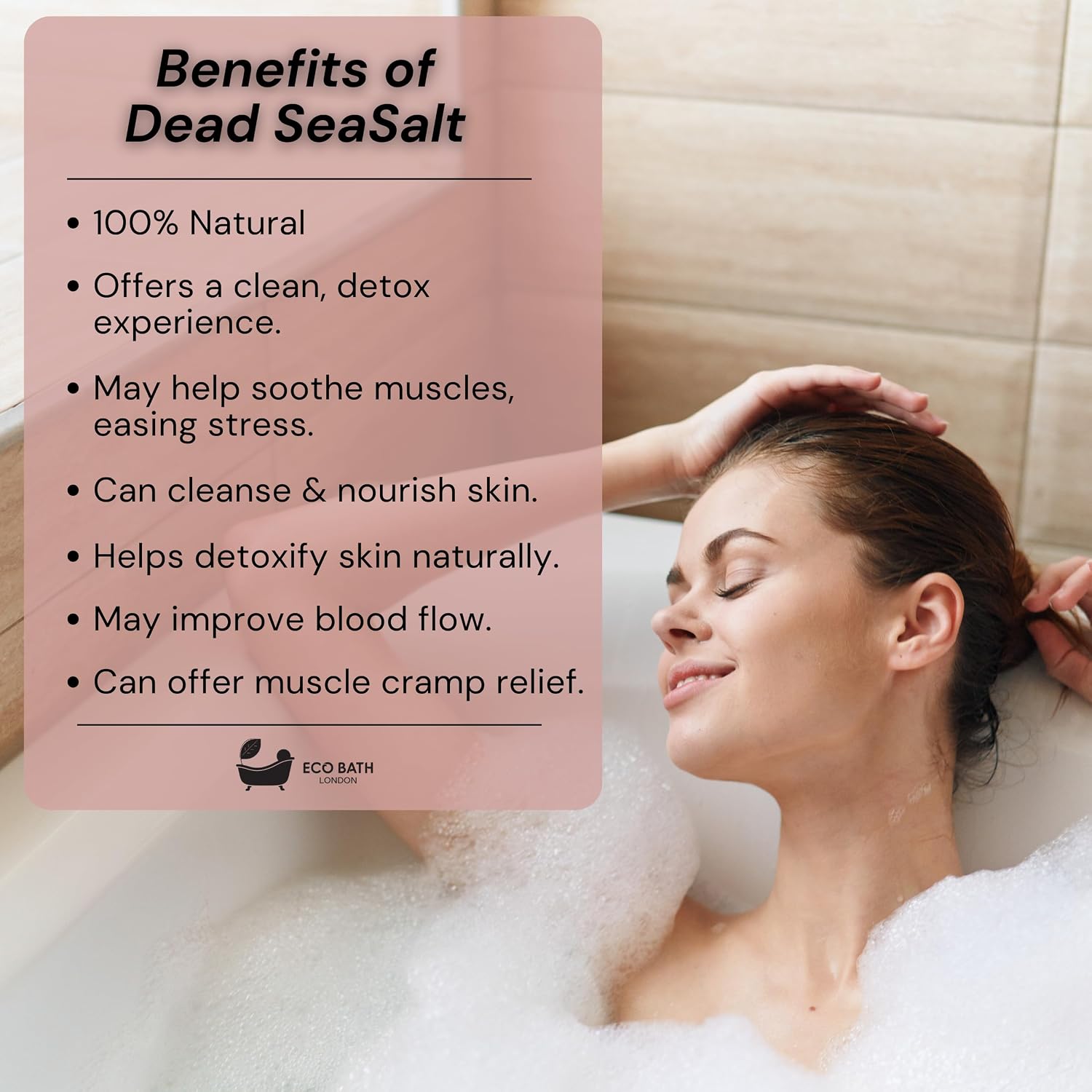 Eco Bath London Dead Sea Salt Bath Soak - Mineral Rich, Magnesium and Relaxation - 10.6 oz - 100% Natural, Relaxing Spa Bath Soak for Stress Relief, Self Care Gift for Women and Men