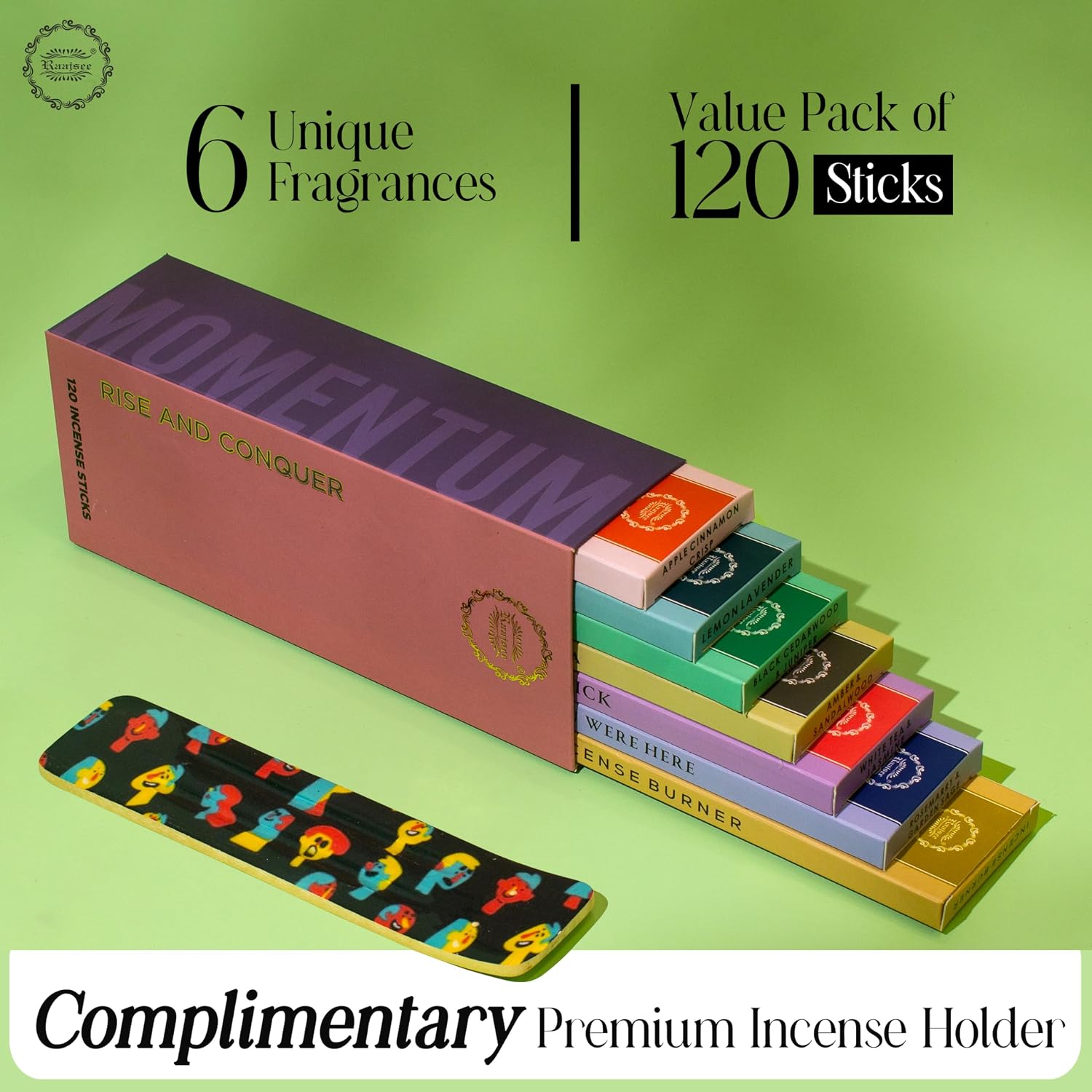 Raajsee Natural Incense Sticks Variety Pack with Incense Stick Holder, Pack of 6 Organic Insence Sticks,120 Inscents-Sticks, Meditation Gifts for Spiritual Cleansing - Organic Incense Sticks Non Toxic