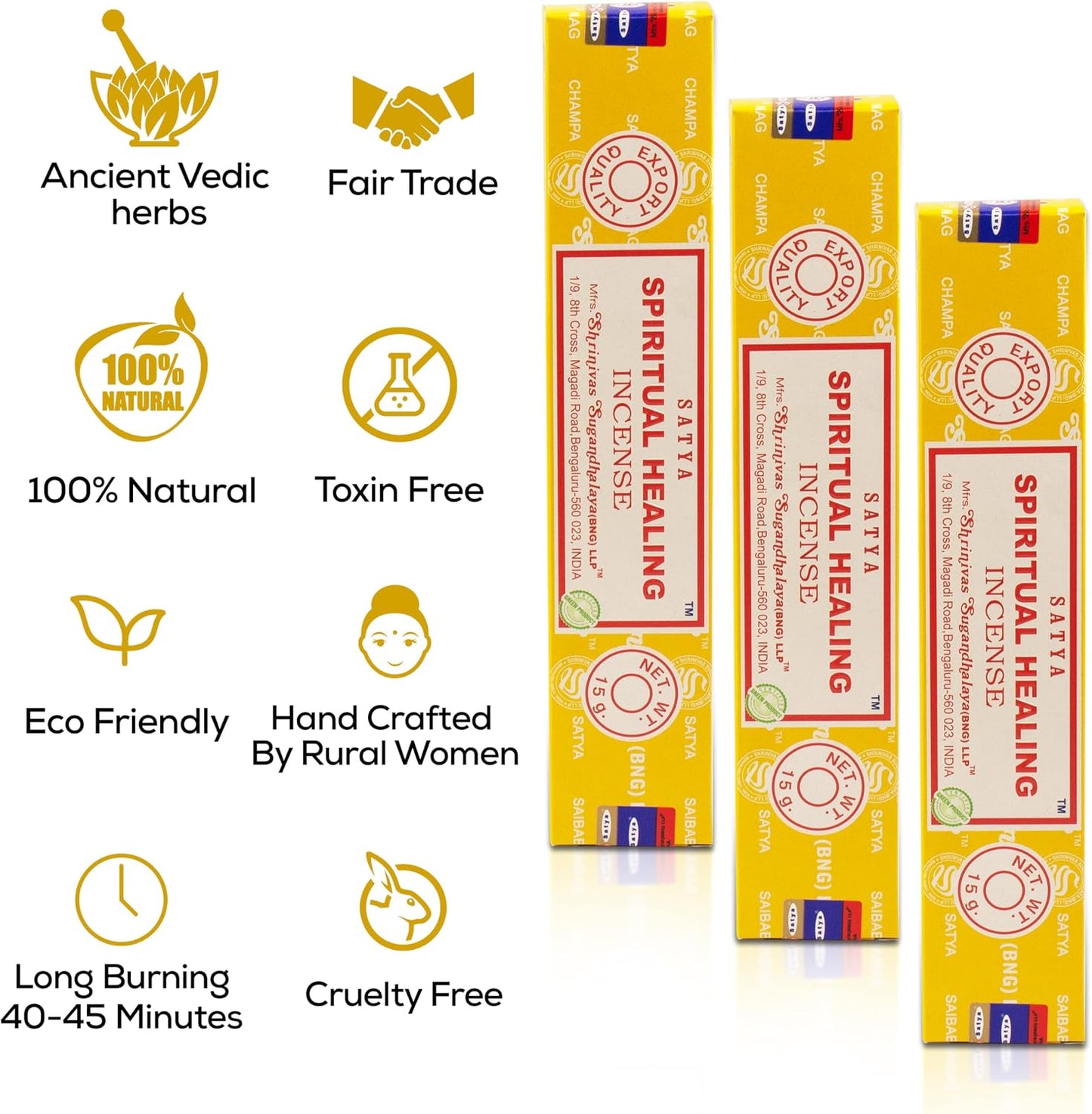 Satya Spiritual Healing Incense Sticks, Satya Bng (Bangalore) Insenses 15gmx3 Pack with Raajsee Incense Holder Bundle, Satya Nagchampa Natural Incense