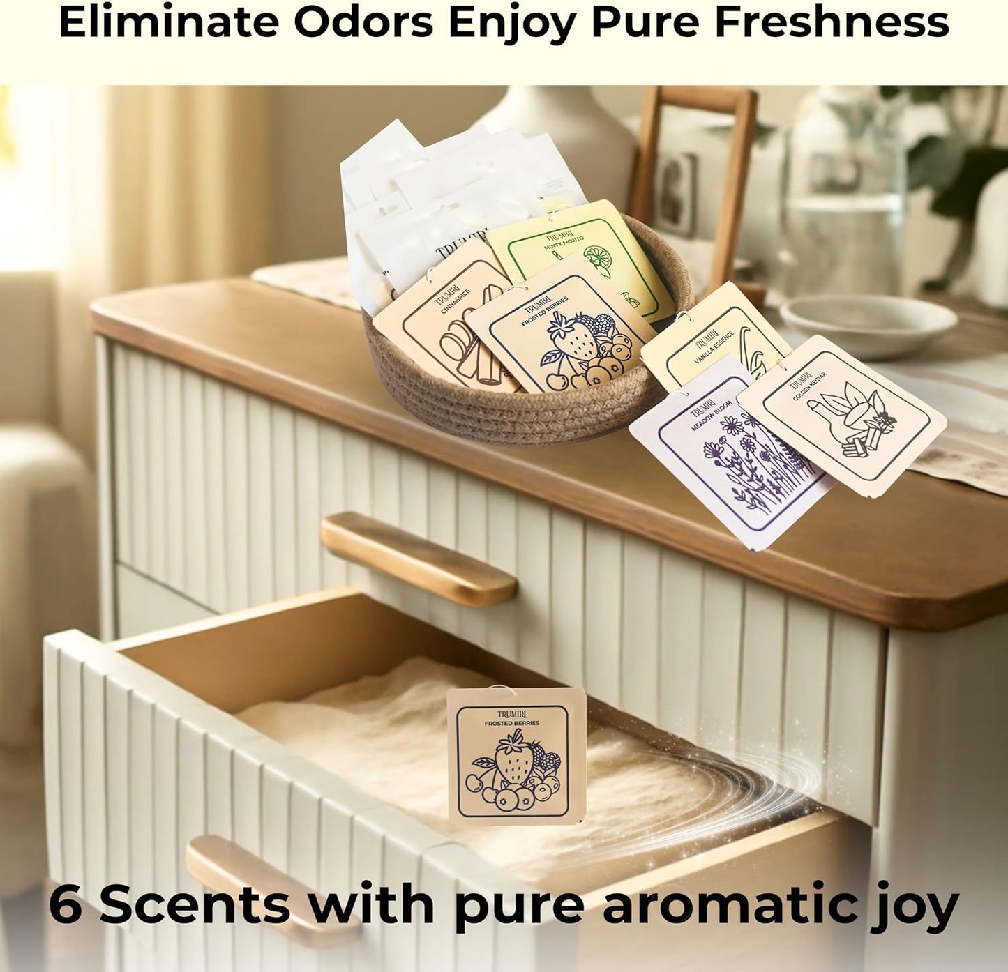 Scented Sachets for Drawer and Closet Freshener with Long Lasting Scent - Variety Pack of 6 - Frosted Berries|Cinnaspice|Vanilla Essence|Minty Mojito|Meadow Bloom|Golden Nectar - Home Fragrance