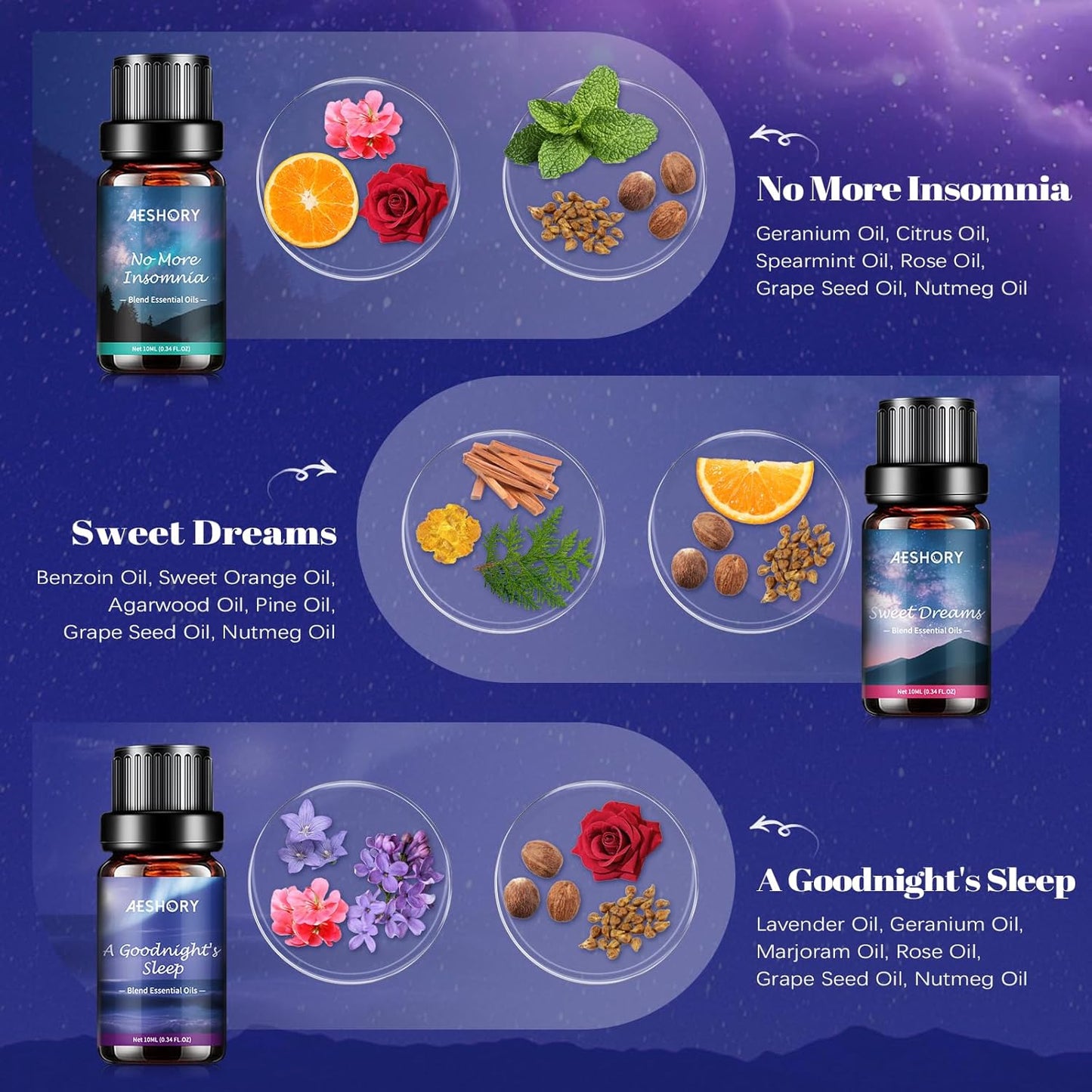 Sleep Essential Oils Set, Natural Essential Oil for Diffusers for Home,6 x 10ml Fragrance Oil Scented Oils, Deep Sleep, Stress Relief, Sweet Dreams, Fresh Breathe,Relaxation Gift for Women and Men